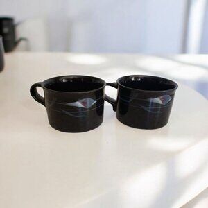 Rare Mikasa Galleria Opus Black Calla Lily Mid Century/Art Deco Coffee Mug Set